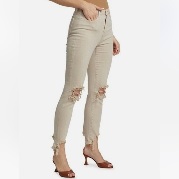 New L’Agence High Line Skinny Jeans High Rise Biscuit Destruct Sz 24 - Picture 3 of 13